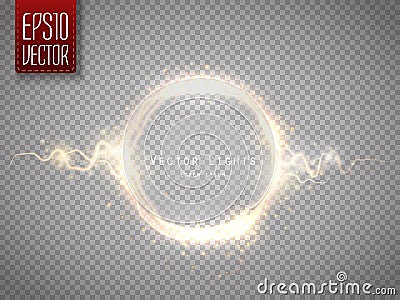 Golden glow round frame with electric discharge . Vector illustration Vector Illustration