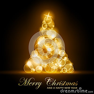 Golden glowing Christmas tree Vector Illustration