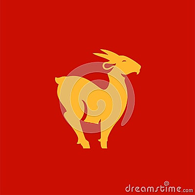 Golden goat Chinese New Year farm animal symbol monochrome icon vector illustration Vector Illustration