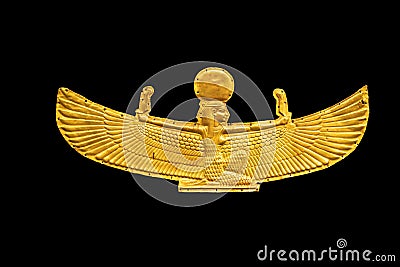 Golden Goddess Isis with outstretched wings, isolated on white background Stock Photo