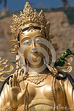 Golden goddess statue at Great Buddha Dordenma, a giant golden golden Shakyamuni Buddha statue in the mountains of Thimphu, Bhutan Editorial Stock Photo