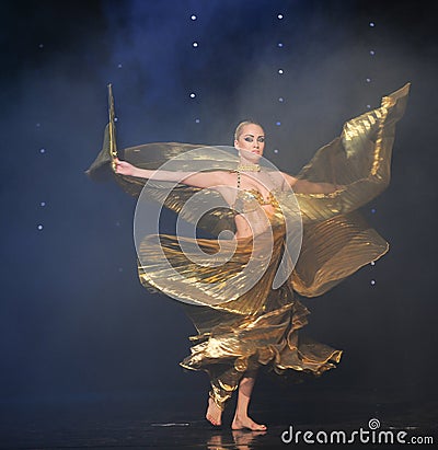 Golden goddess-Turkey belly dance-the Austria's world Dance Editorial Stock Photo