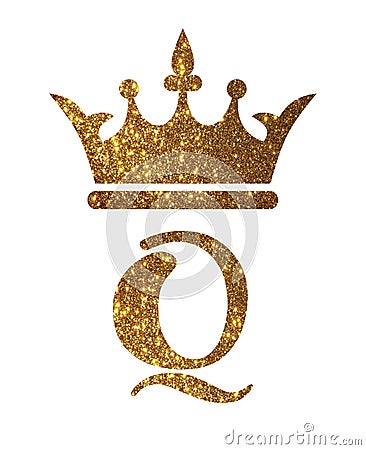 Golden gold yellow glitter crown stencil silhouette.Queen Stock Photo