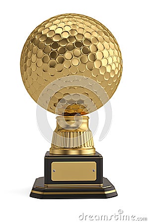 Golden golf trophy isolated on white background. 3D illustration Cartoon Illustration