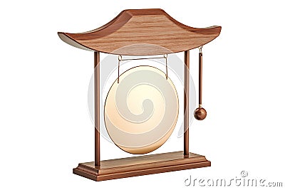 Golden gong hanging in a frame, 3D rendering Stock Photo