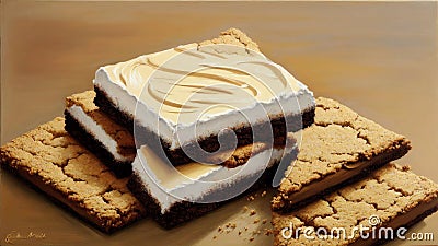 Golden Goodness Celebrating National S mores Day with a Realistic Oil Painting of a Graham.AI Generated Stock Photo