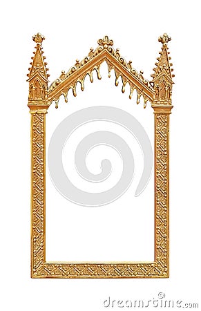 Golden gothic frame for paintings, mirrors or photo isolated on white background. Design element with clipping path Stock Photo