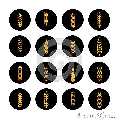 Golden grain ears on black rounds Vector Illustration