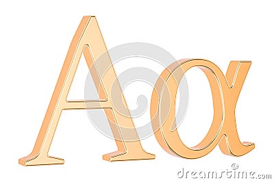 Golden Greek letter alpha, 3D rendering Stock Photo