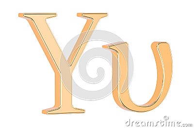 Golden Greek letter upsilon, 3D rendering Stock Photo