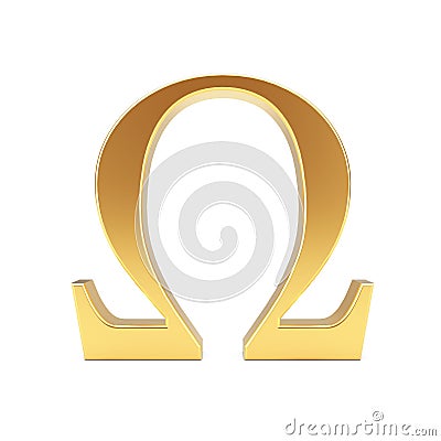 Golden Greek Omega Letter Symbol. 3d Rendering Stock Photo