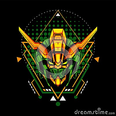 The Golden Green Antlers Robot illustration Vector Illustration