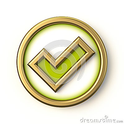 Golden green circle check mark 3D Cartoon Illustration