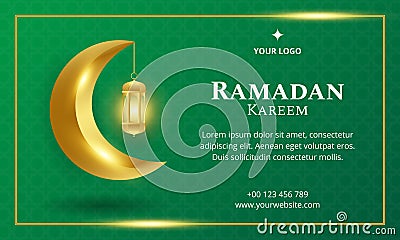 Golden and Green Ramadan Kareem Banner Vector Illustration