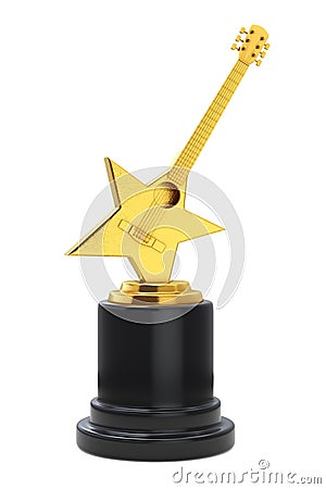 Golden Guitar as Star Winners Award. 3d Rendering Stock Photo