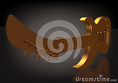 Golden guitar on a black Stock Photo