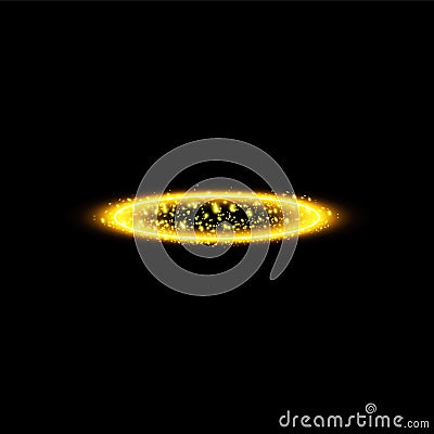 Golden halo angel ring. Isolated on black background, vector illustration Vector Illustration