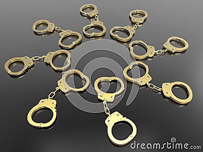 Golden hand cuffs circular pattern Cartoon Illustration