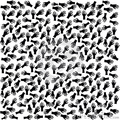 pattern of black hands on a white background Vector Illustration