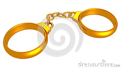 Golden handcuffs in the form of wedding rings Stock Photo