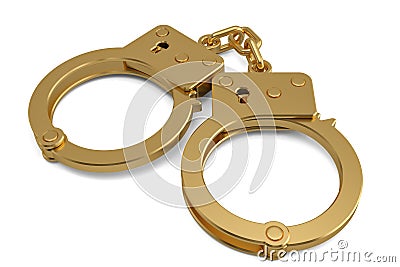 A golden handcuffs isolated on white background 3D illustration Cartoon Illustration