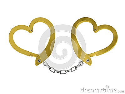 Golden handcuffs of love isolated on white Stock Photo