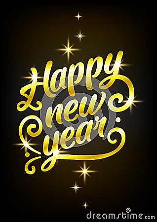 Golden Happy New Year sign 2019 Holiday Vector Illustration. Shiny Gold Lettering Composition With Sparkles Vector Illustration