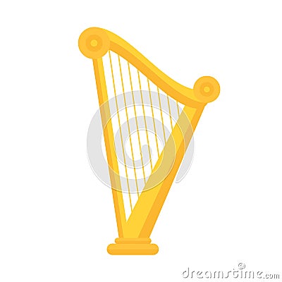 Golden harp icon in flat style design. Musical instrument symbol Vector Illustration