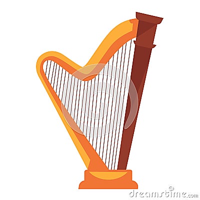 Golden harp with wooden detail isolated flat illustration Vector Illustration