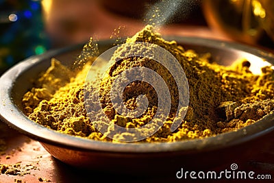 golden hashish from hemp pollen in a plate, medical marijuana extract texture generative ai Stock Photo