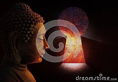 Golden head of Buddha Stock Photo