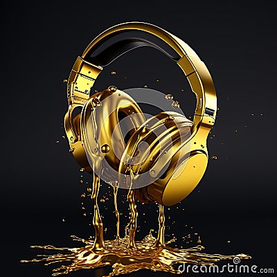 Golden Headphones Luxurious Audio Experience in Art Stock Photo