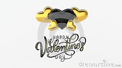 Golden heart balloons on white background, Black and gold colors, Valentine`s day concept background Stock Photo