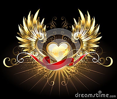 Golden heart with golden wings Vector Illustration