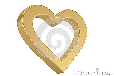Golden heart outline shapes isolated on white background. 3D illustration Cartoon Illustration