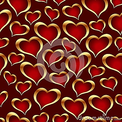 Golden hearts background. Vector Illustration