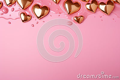 Golden hearts on pink backdrop, embodying warmth and elegance for romantic occasions or sophisticated greeting card Stock Photo