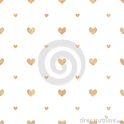 Golden hearts on a white background. Cute seamless background fo Vector Illustration