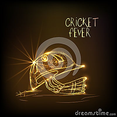 Golden helmet for Cricket Fever. Stock Photo