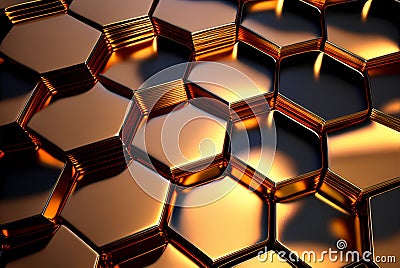 Golden hexagon wall light background. background texture. Wall with textured hexagons. Generative AI Stock Photo