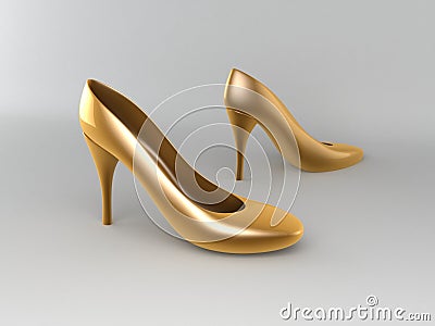 Golden high-heeled shoes Stock Photo