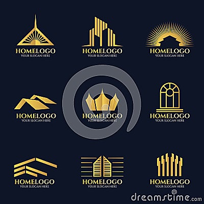 Golden home logo vector set design Vector Illustration