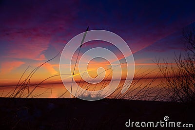 Golden Horizon: Baltic Sea Beach Basking in Sunset's Glow. Stock Photo