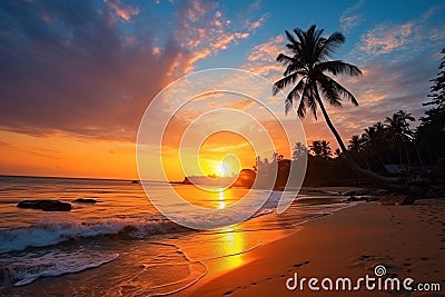 Golden Horizons: Southeast Asian Sunset Embracing Serene Shores Stock Photo