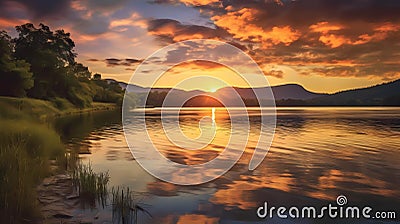 Golden Horizons: Tranquil Sunrise Painting the Coastal Landscape Stock Photo
