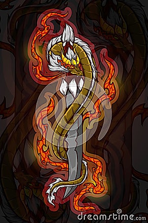 Golden horn dragon with sword vector illustration Vector Illustration