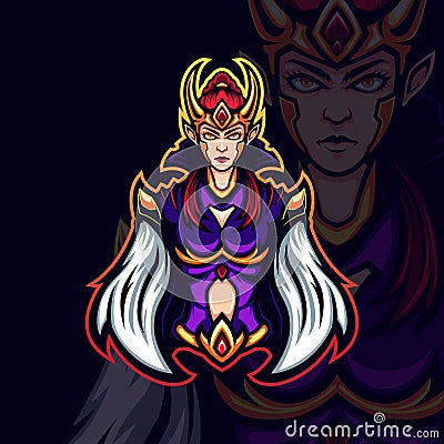 Golden horn evil lady in purple gaming avatar vector mascot Vector Illustration