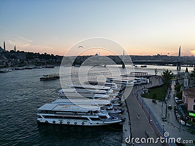 Golden Horn Metro Bridge with old and modern side of Istanbul background Editorial Stock Photo