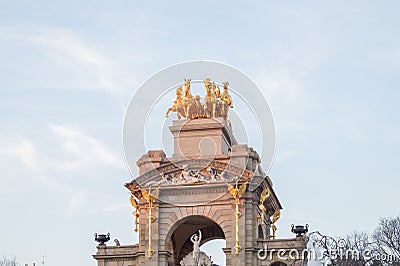 The golden horse figures of the Cascada Monumental in the Ciutadella Park or Parc de la Ciutadella in Barcelona, Spain. Stock Photo