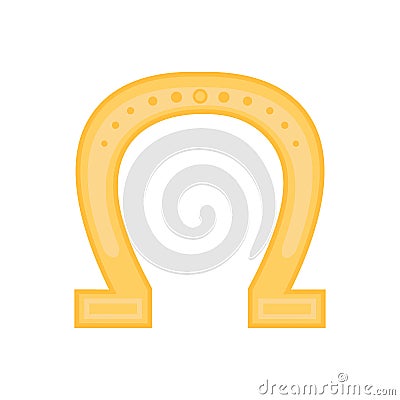 Golden horseshoe talisman. Saint Patricks Day holiday element isolated. Vector flat object illustration Vector Illustration